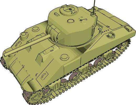 Green military tank, illustration, vector on white background.
