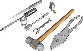 Multiple tools, illustration, vector on white background.