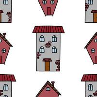 Doodle cute hand drawn houses vector seamless pattern