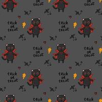 Halloween kawaii cat with costume vector seamless pattern