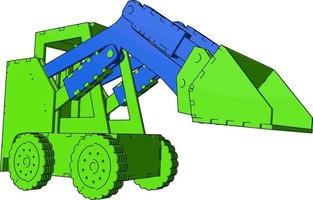 Green excavator toy, illustration, vector on white background.