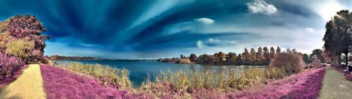 Beautiful and colorful fantasy landscape in an asian purple infrared style photo