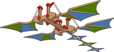 Retro flying kite machine, illustration, vector on white background.