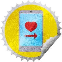 dating app on cell phone graphic vector illustration round sticker stamp