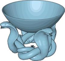 Blue snakes holding bowl, illustration, vector on white background.