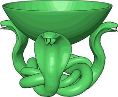 Green snakes holding bowl, illustration, vector on white background.