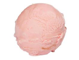 Scoop of strawberry ice cream from top on white background photo