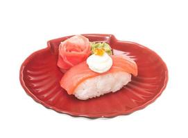 Salmon sushi on a White background photo