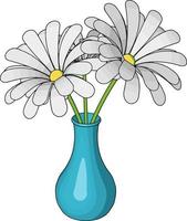 Blue vase with flowers, illustration, vector on white background.