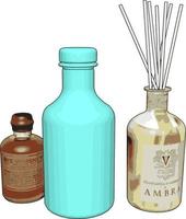 Botella de vidrio con pajitas, ilustración, vector sobre fondo blanco.