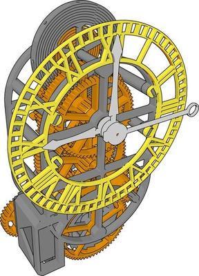 Clock mechanism, illustration, vector on white background.