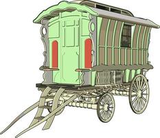 Old green carriage, illustration, vector on white background.