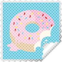 bitten frosted donut graphic square sticker stamp vector