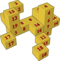 Yellow dice toys, illustration, vector on white background.
