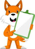 Fox with blank panel, illustration, vector on white background.