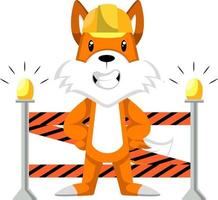 Fox at construction yard, illustration, vector on white background.