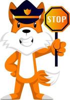 Fox with stop sign, illustration, vector on white background.