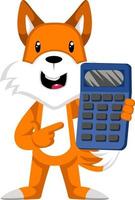 Fox with calculator, illustration, vector on white background.