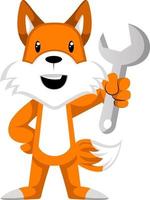 Fox with wrench, illustration, vector on white background.