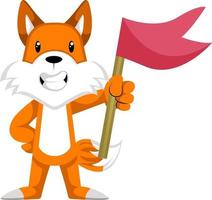 Fox with red flag, illustration, vector on white background.