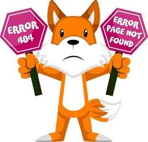 Fox con error 404, ilustración, vector sobre fondo blanco.