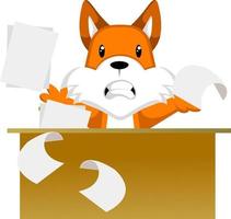 Fox working, illustration, vector on white background.