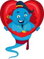 Genie in heart, illustration, vector on white background.