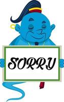 Genie with sorry sign, illustration, vector on white background.