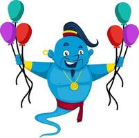 Genie with balloons, illustration, vector on white background.