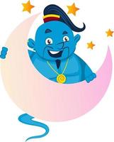 Genie on moon, illustration, vector on white background.