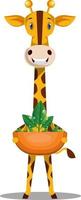 Giraffe with plant, illustration, vector on white background.