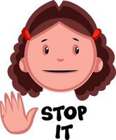 Stop it girl emoji, illustration, vector on white background.