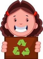 Girl recycling, illustration, vector on white background.