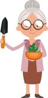 Granny with plant, illustration, vector on white background.