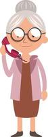 Granny with telephone, illustration, vector on white background.