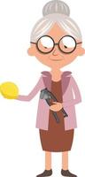 Granny with lemon, illustration, vector on white background.