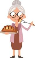 Granny with meat, illustration, vector on white background.