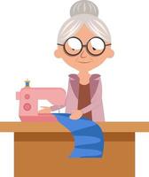 Granny sewing machine, illustration, vector on white background.