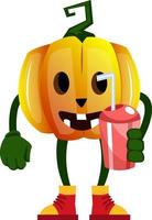 Pumpkin with juice, illustration, vector on white background.