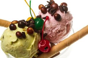 yogurt and chocolate ice cream in a bowl close up photo