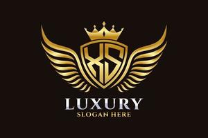 Luxury royal wing Letter XS crest Gold color Logo vector, Victory logo, crest logo, wing logo, vector logo template.