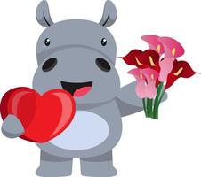 Hippo in love, illustration, vector on white background.