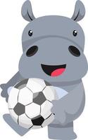 Hippo with football, illustration, vector on white background.