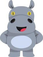 Rich hippo, illustration, vector on white background.