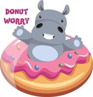 Hippo with donut, illustration, vector on white background.