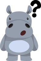 Hippo with question mark, illustration, vector on white background.