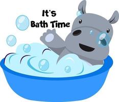 Hippo taking bath, illustration, vector on white background.
