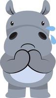 Hippo crying, illustration, vector on white background.