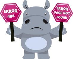 Hippo with 404 error, illustration, vector on white background.