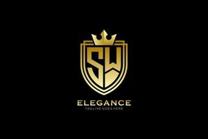 initial SW elegant luxury monogram logo or badge template with scrolls and royal crown - perfect for luxurious branding projects vector